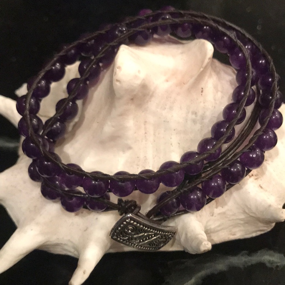 NWOT Chan Luu Double wrap leather &  jade bracelet